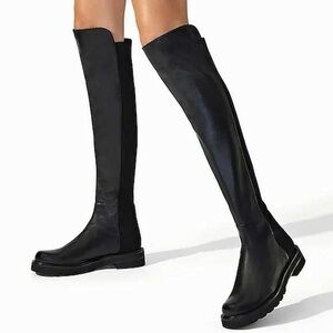 Stuart Weitzman 5050 Lift Over The Knee Boots Black Leather Lug Sole Size 7